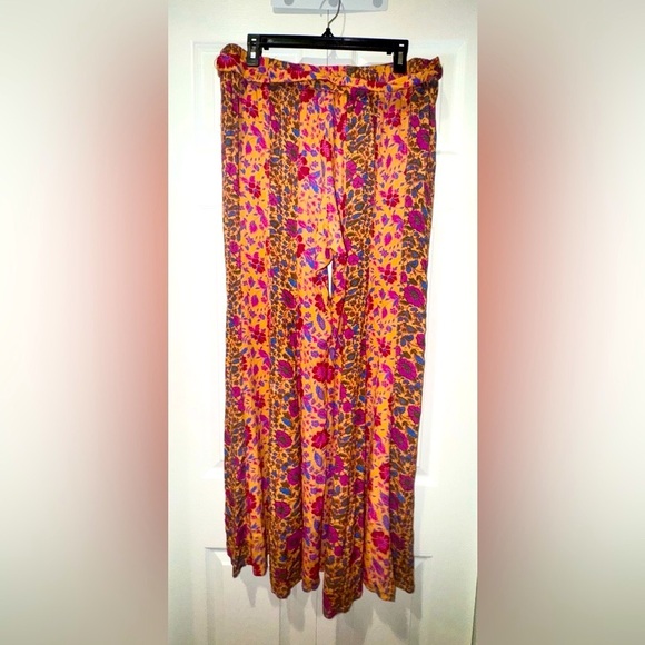 Free People Pants Bail Sultry Bohemian Flare Floral Belted Cottage NWOT Sz L - Picture 3 of 16